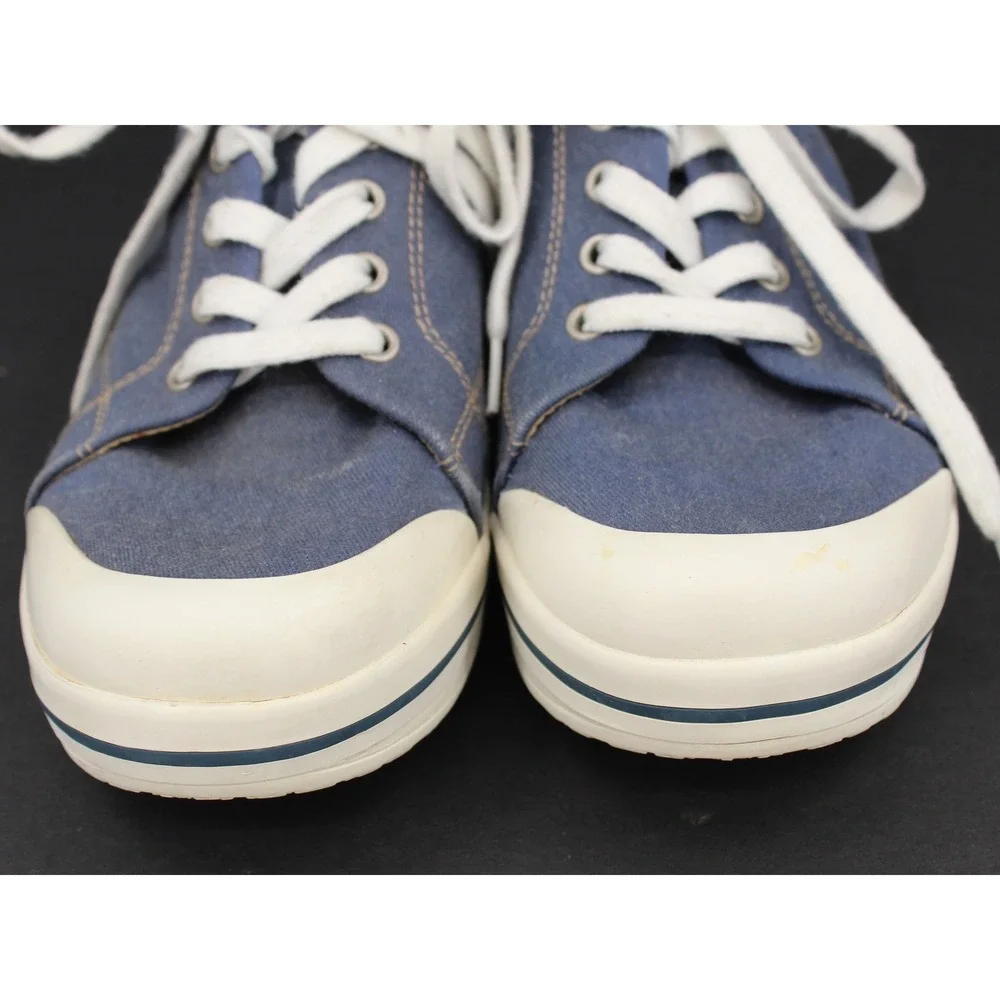 Dansko VEDA Sneaker Clog womens 38 Blue Canvas Lace Up Platform Slip Resistant